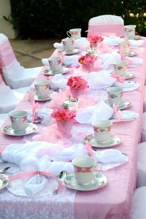 Pinterest Tea Party Ideas
 tea party Easy to do colored tablecloth with lace runner