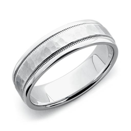 Platinum Wedding Rings For Men
 Hammered Milgrain fort Fit Wedding Ring in Platinum