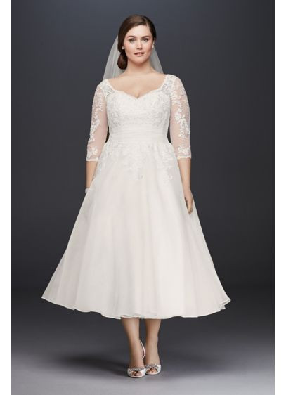 Plus Size Tea Length Wedding Dress
 Tulle Plus Size Tea Length Wedding Dress