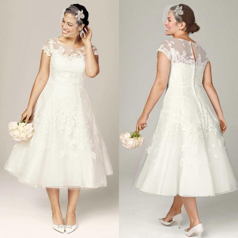 Plus Size Tea Length Wedding Dress
 Discount Plus Size Wedding Dresses Tea Length Bridal Gowns