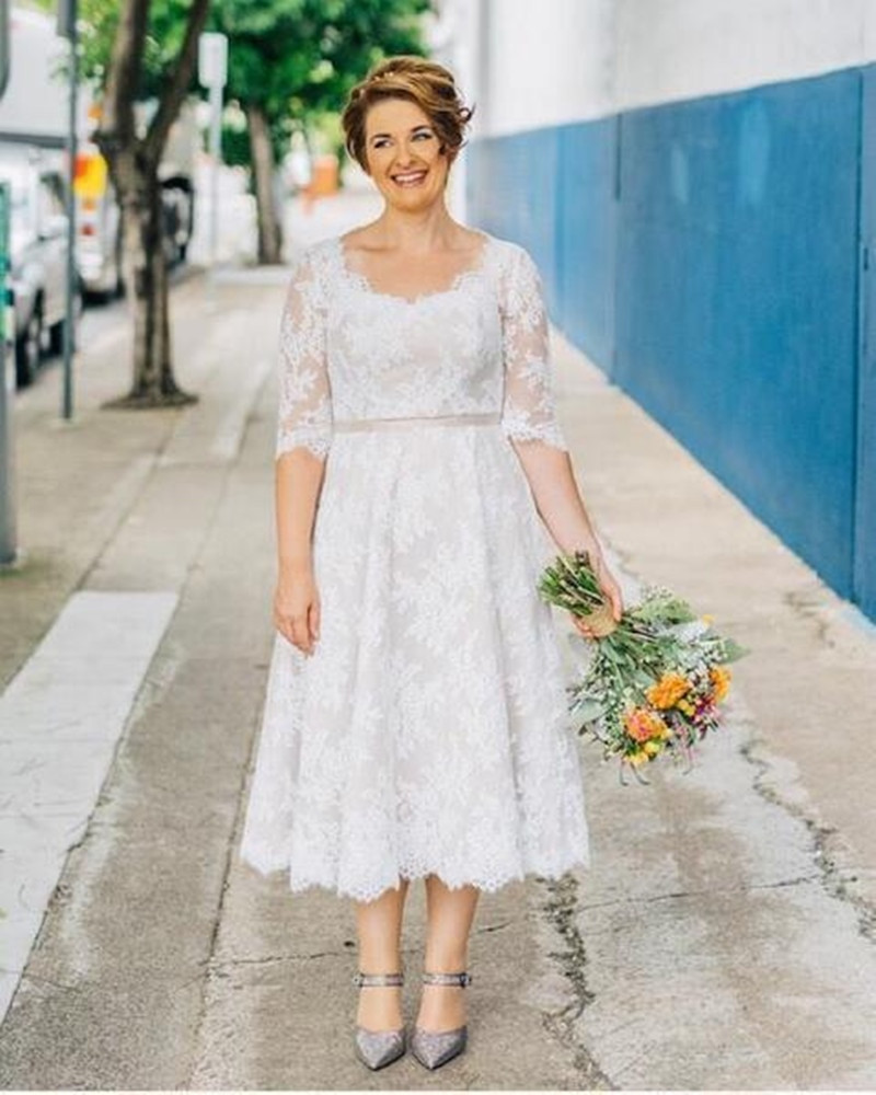 Plus Size Tea Length Wedding Dress
 2017 Hot Selling Short Lace Plus Size Wedding Dress Half