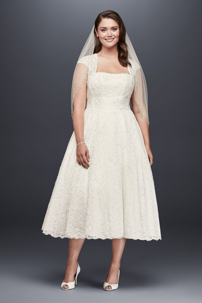 Plus Size Tea Length Wedding Dress
 Davids Bridal Tea Length Plus Size Wedding Dress with