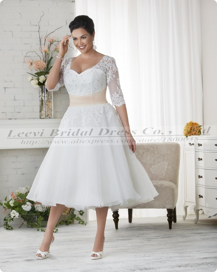 Plus Size Tea Length Wedding Dress
 Vestidos De Noiva Plus Size Ball Gown Wedding Dress