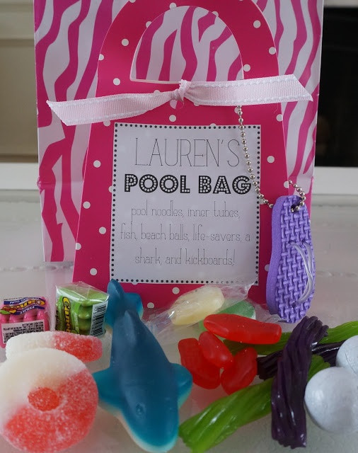 Pool Party Goody Bag Ideas
 "pool bag" candy favor for a pool party