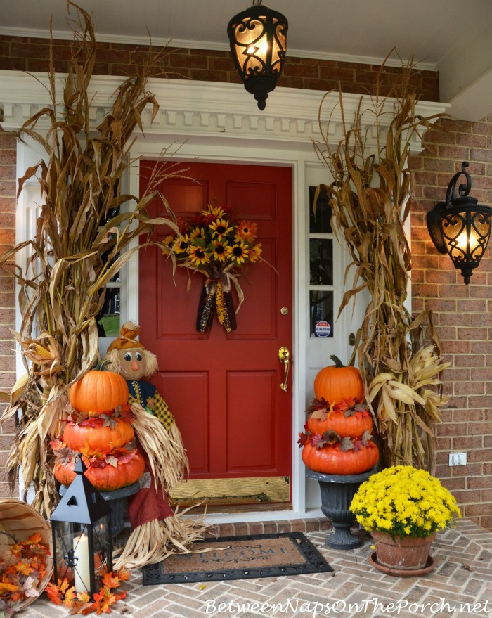 Porch Halloween Decorations
 Pumpkin Topiaries for an Autumn Front Porch