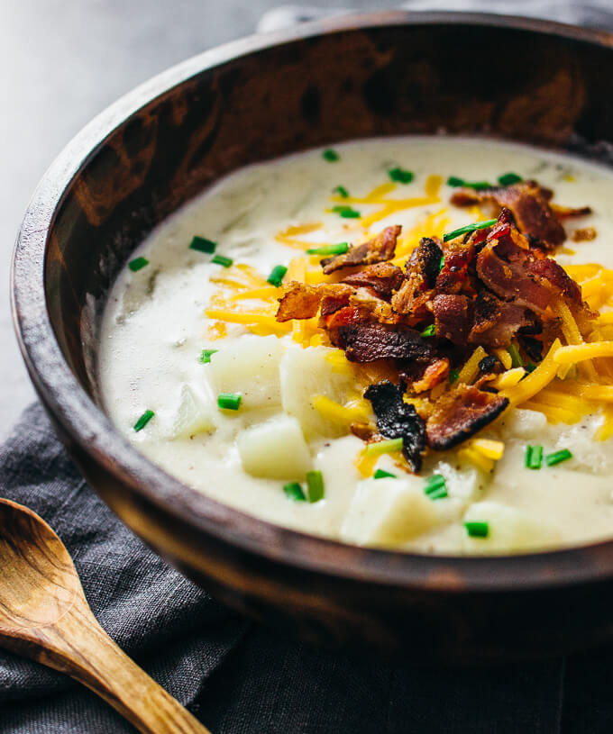 Potato Soup With Bacon And Cheese
 Creamy potato soup with bacon and cheddar savory tooth