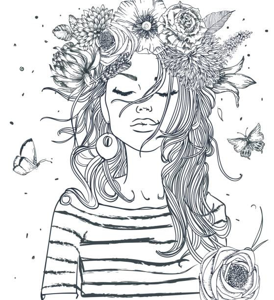 Pretty Girls Coloring Pages
 Best Teenage Girls Illustrations Royalty Free Vector
