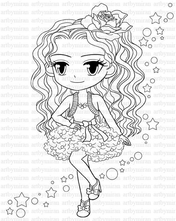 Pretty Girls Coloring Pages
 Digital StampStar Pretty Girl Coloring page Big eyed by