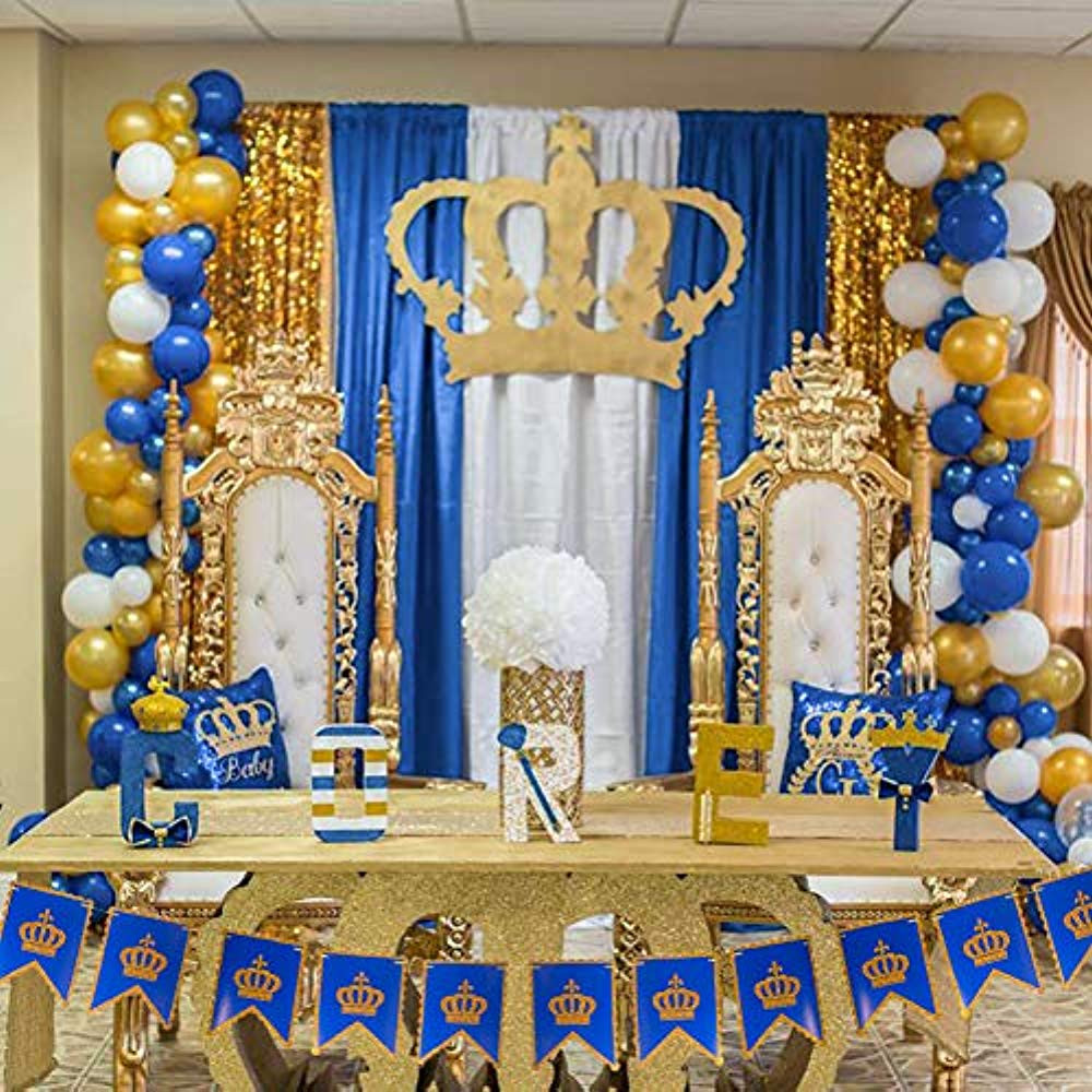 Prince Birthday Decorations
 Blue Gold White Balloons 37 Pcs 12 Navy For Wedding