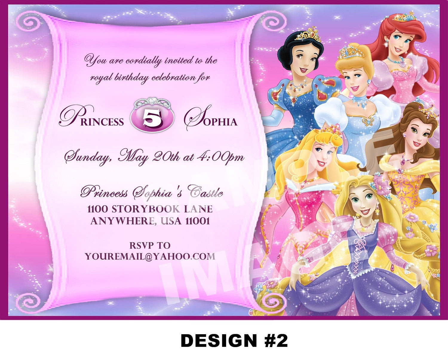 Princess Birthday Invitation
 Disney Princess Birthday Invitation Rapunzel Tangled Belle