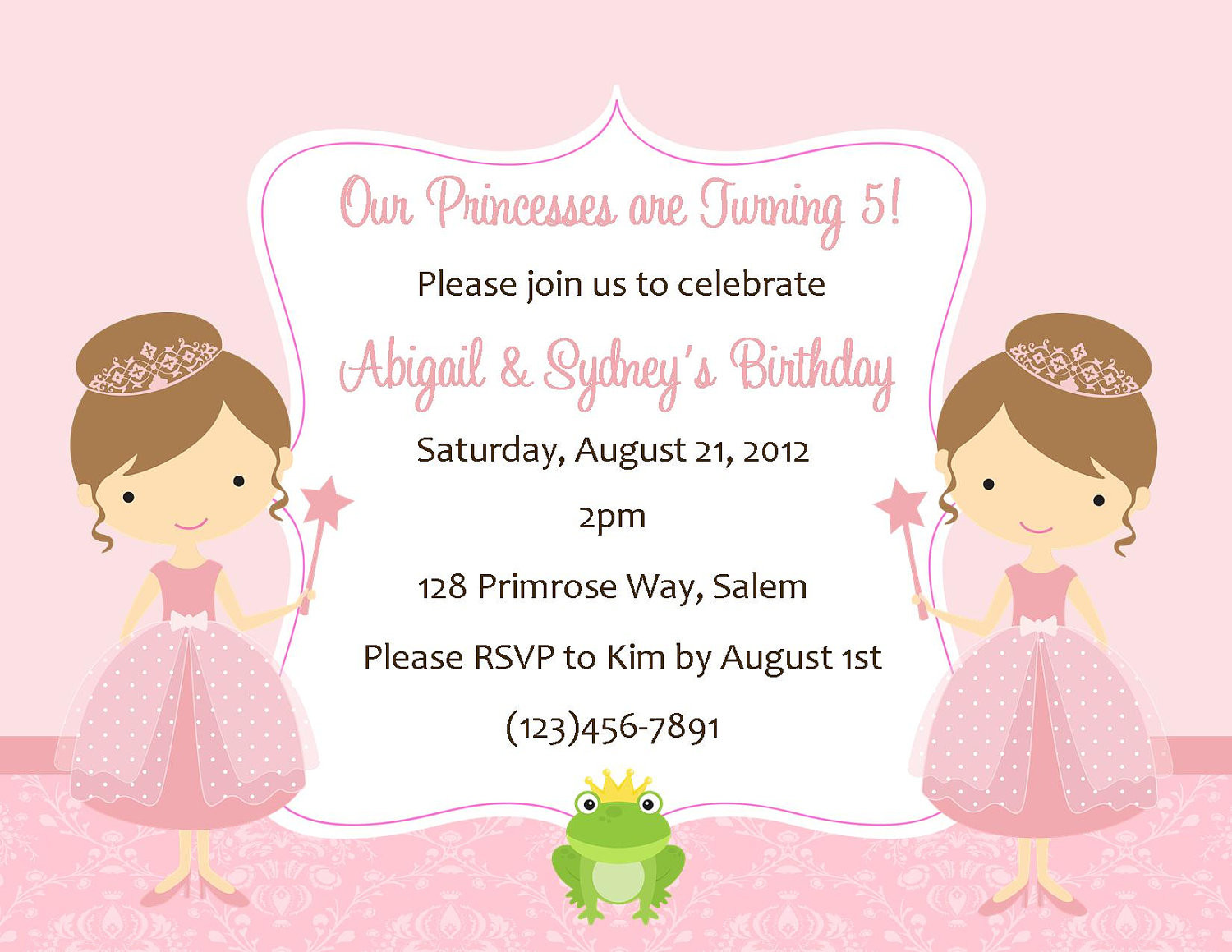 Princess Birthday Invitation
 Twin Princess s Birthday Invitation Digital File