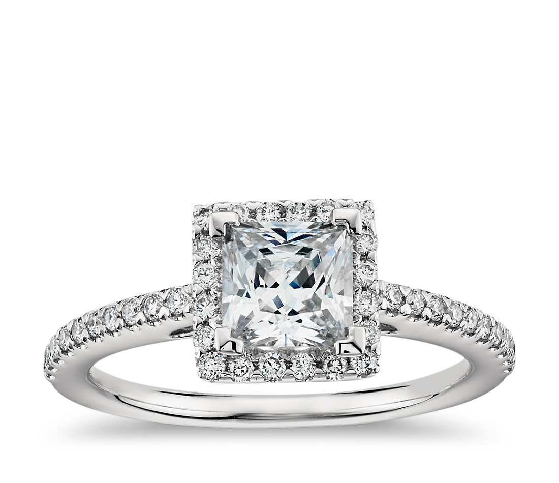 Princess Cut Rings Engagement
 Princess Cut Halo Diamond Engagement Ring in Platinum