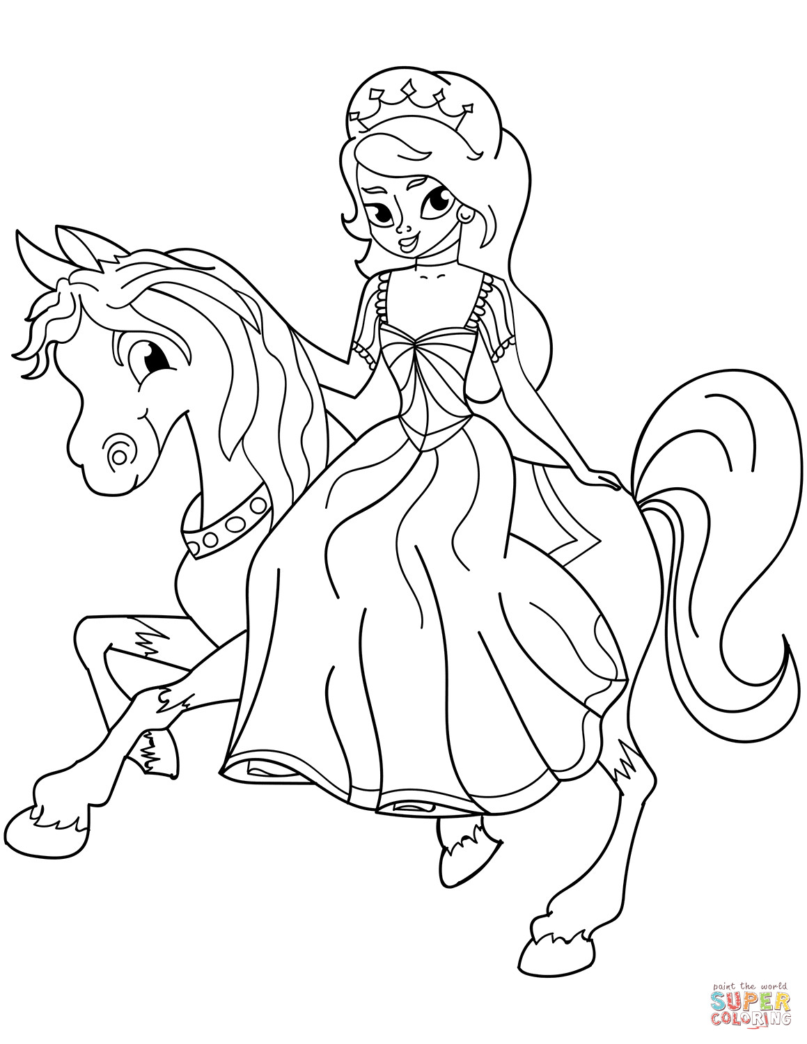 Princess Printable Coloring Pages
 Princess Riding Horse coloring page