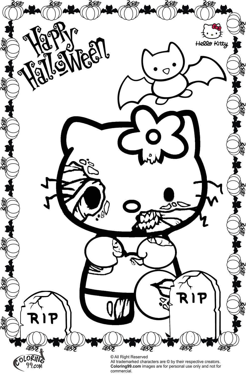 Printable Kids Coloring Sheets
 Hello Kitty Halloween Coloring Pages