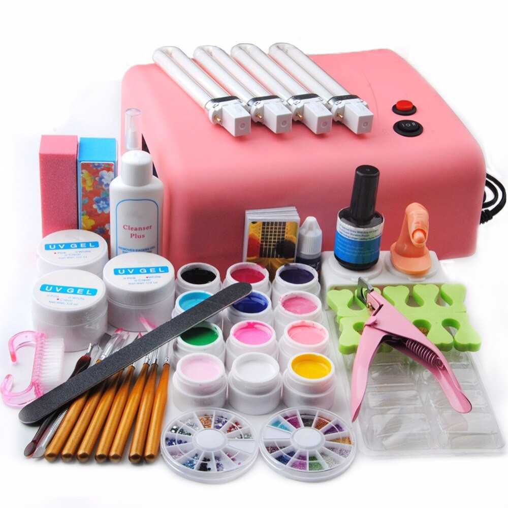 Pro Nail Art Kit
 Pro Nail Art Kit UV GEL Pink Lamp Nail Dryer 12 Color UV