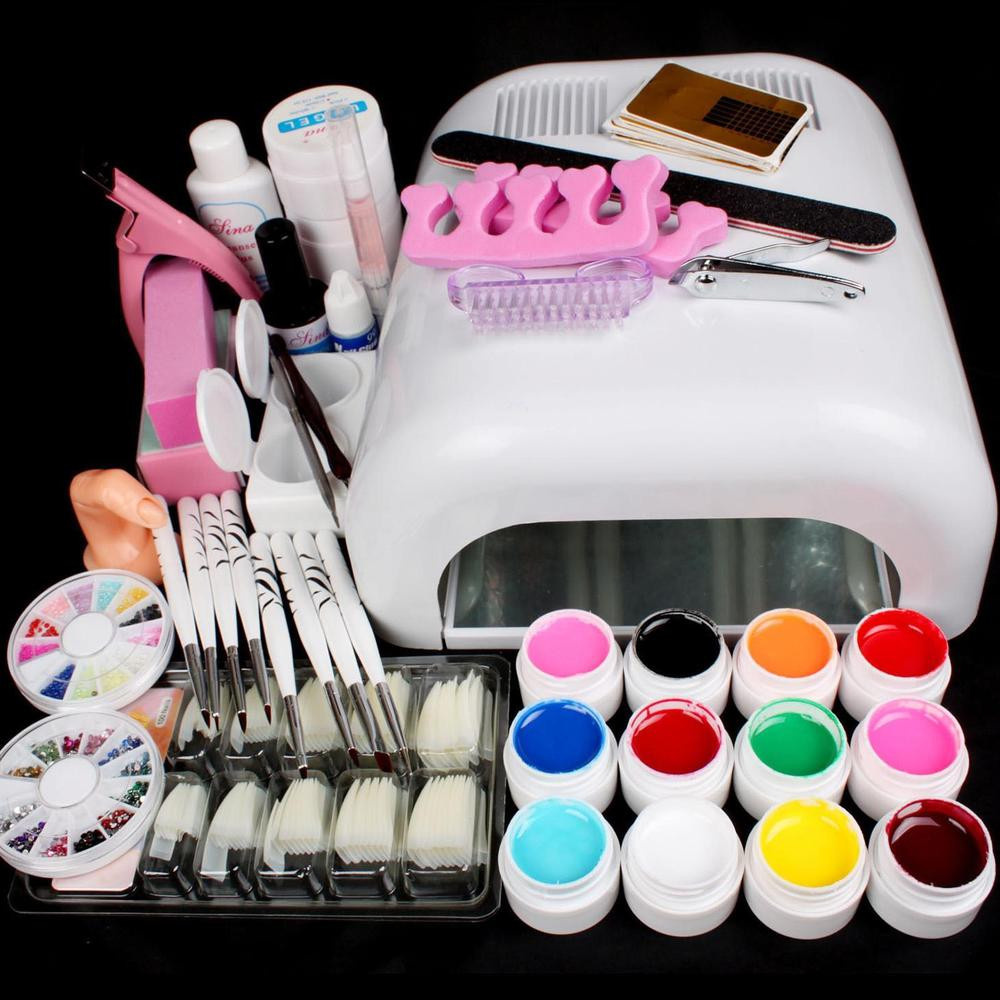 Pro Nail Art Kit
 Pro Full 36W White Cure Lamp Dryer & 12 Color UV Gel Nail