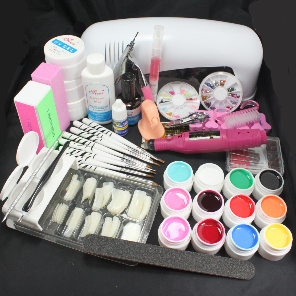 Pro Nail Art Kit
 Pro Nail Art 9W UV Gel Lamp Brush Nail Art Tips Kits Tool