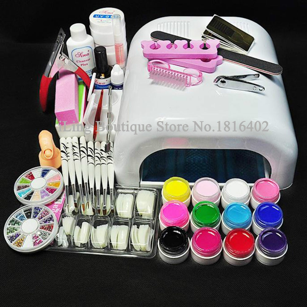 Pro Nail Art Kit
 Professional Full Set UV Gel Kit Nail Art Set 36W Nail