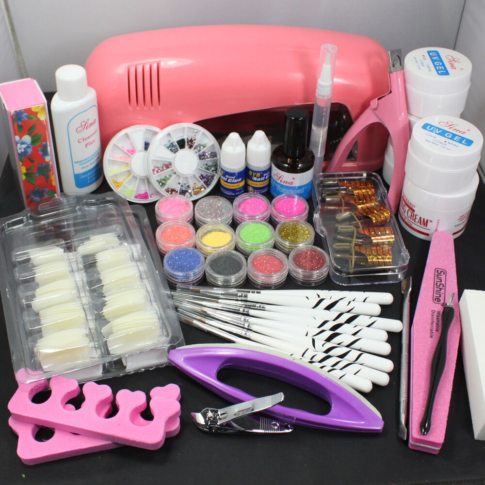 Pro Nail Art Kit
 Pro Nail Art UV Gel Kits Tools Pink UV lamp Brush Tips