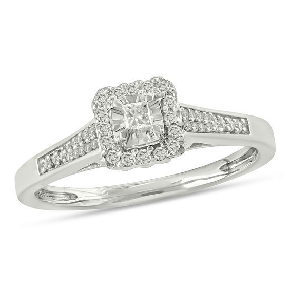 Promise Rings Princess Cut
 1 6 CT T W Princess Cut Diamond Frame Promise Ring in