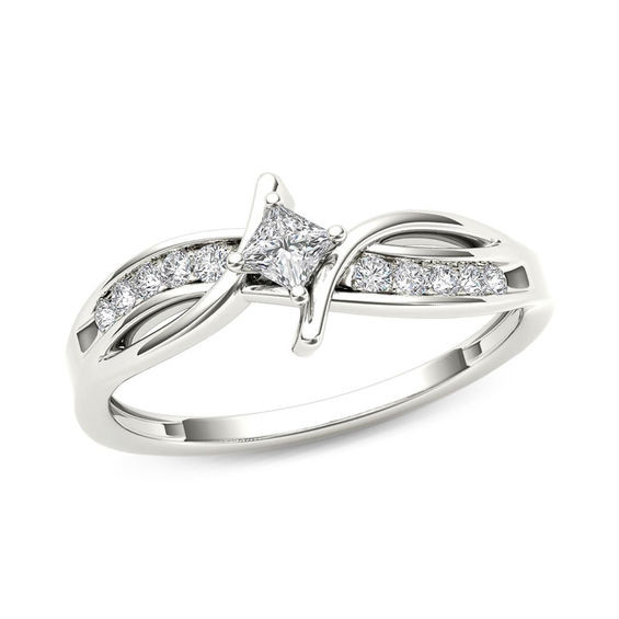 Promise Rings Princess Cut
 1 4 CT T W Princess Cut Diamond Bypass Promise Ring in