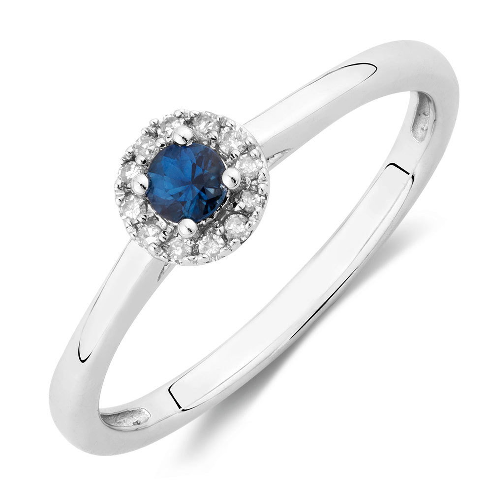 Promise Rings Real Diamond
 Promise Ring with Sapphire & Diamonds in 10kt White Gold