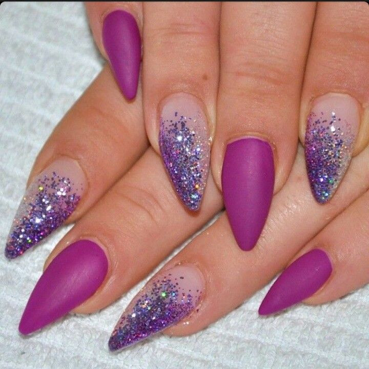 Purple Glitter Acrylic Nails
 45 Most Beautiful Almond Shaped Acrylic Nail Art Design Ideas