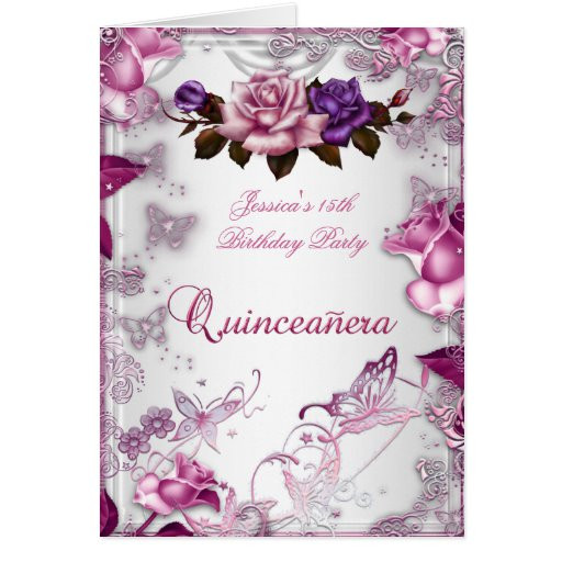 Quinceanera Birthday Wishes
 Quinceanera 15th Invite White Pink Purple Rose