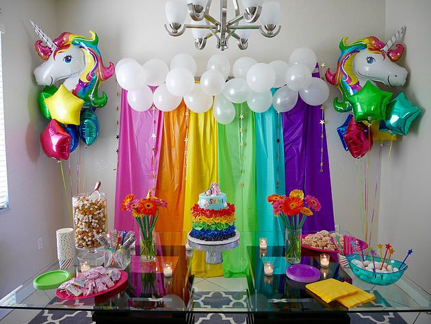 Rainbow Unicorn Birthday Party Ideas
 Rainbow and unicorn decor for child s birthday party Via