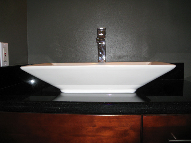 Raised Bathroom Sink
 Granite Vanity Top Raised Sink & Deck Mount Faucet