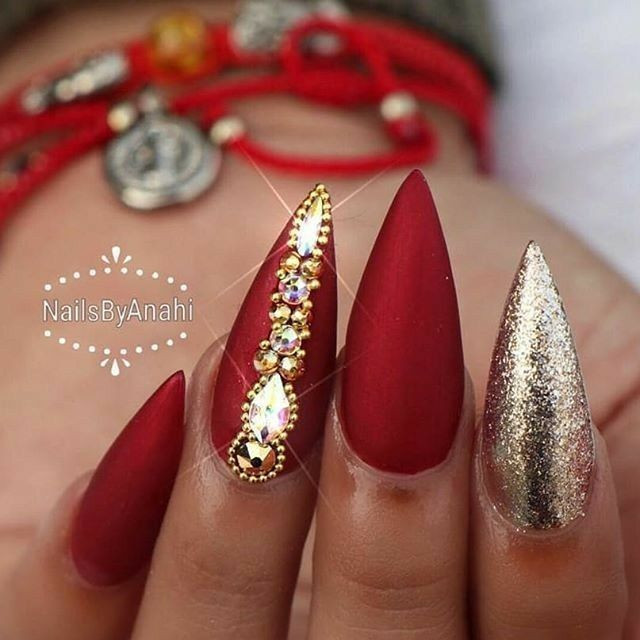 Red And Gold Glitter Nails
 Red and Gold Glitter Nails Matte Nails Nails With