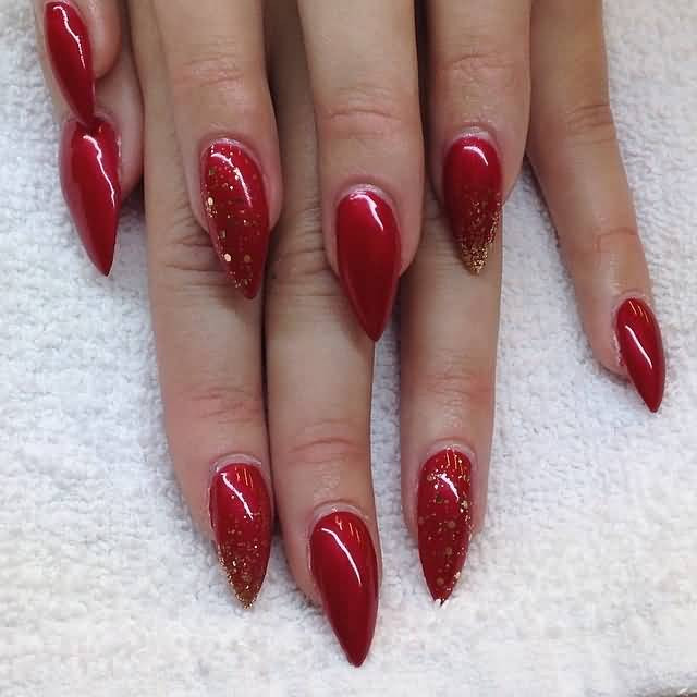 Red And Gold Glitter Nails
 40 Most Stylish Red Stiletto Nail Art Ideas
