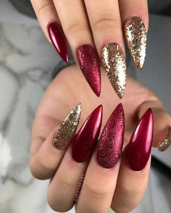 Red And Gold Glitter Nails
 Christmas nails Holiday nails Winter nails red and gold