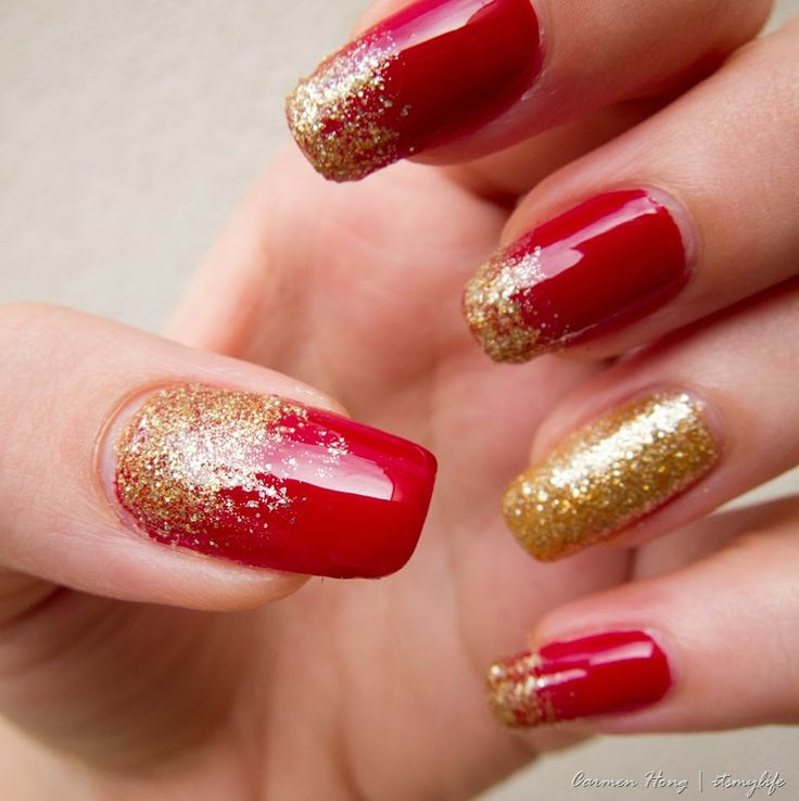 Red And Gold Glitter Nails
 Get creative 40 red nail designs you ll love fmag
