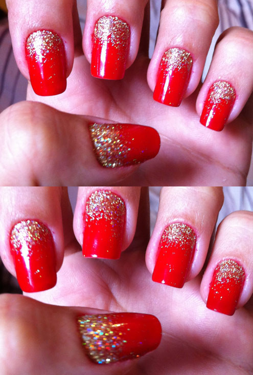 Red And Gold Glitter Nails
 Nails of the week – red and gold glitter
