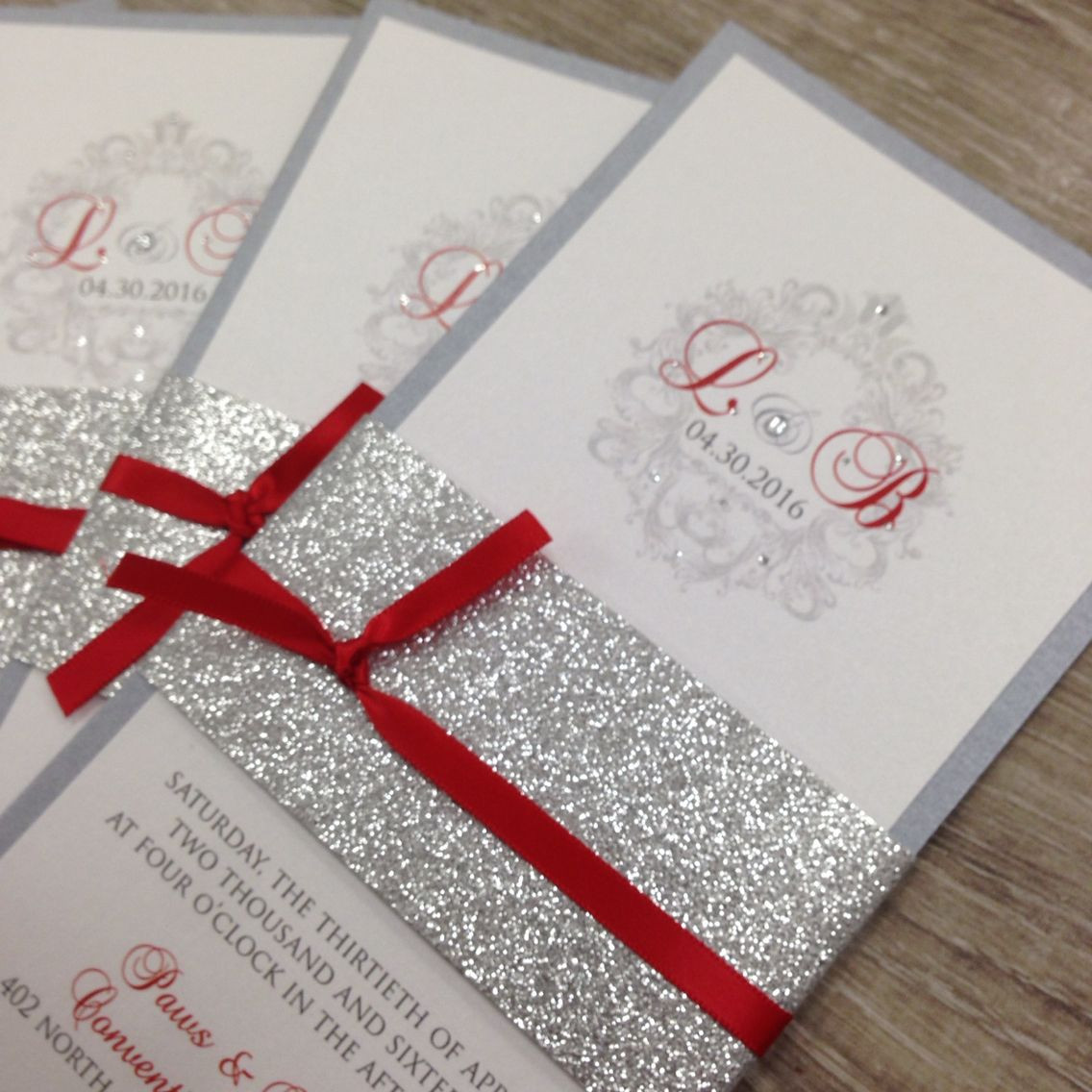 Red And White Wedding Invitations
 Red silver and white glitter wedding invitations