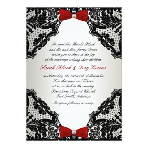 Red And White Wedding Invitations
 Red white and Black lace Wedding Invitation