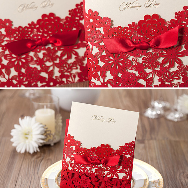 Red And White Wedding Invitations
 Charming red and white laser cut wedding invitations with