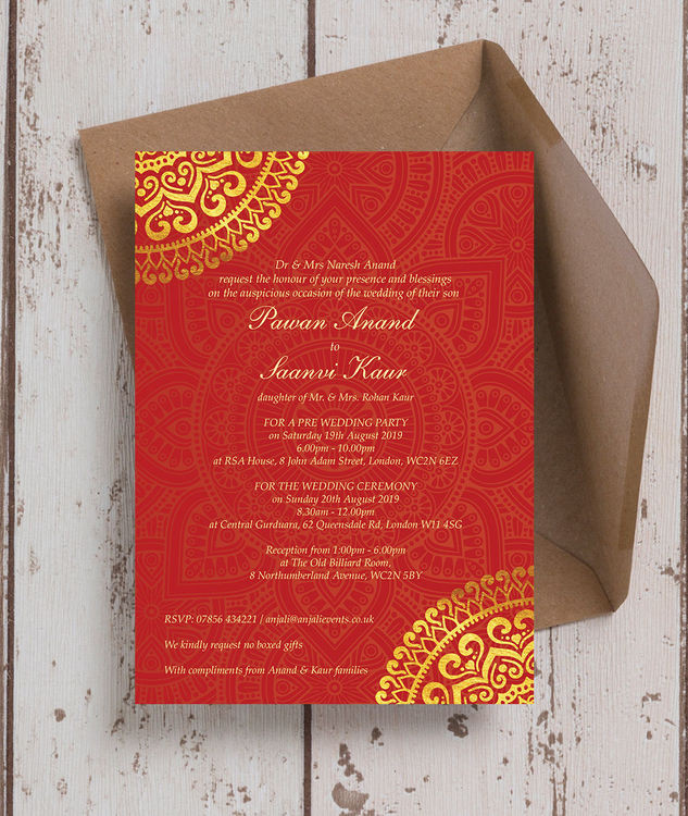 Red Wedding Invitations
 Red & Gold Mandala Indian Asian Wedding Invitation from