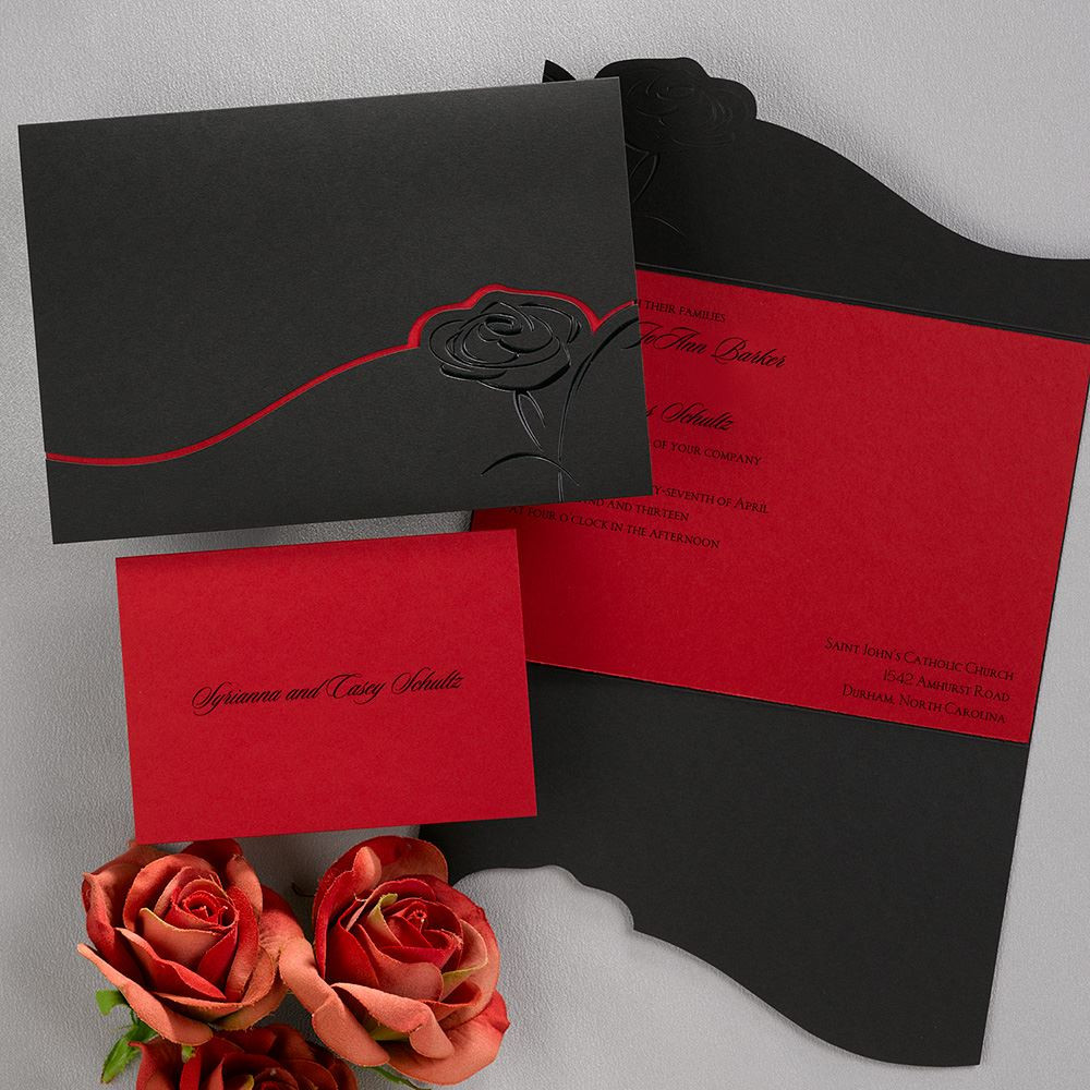 Red Wedding Invitations
 Dramatic Rose Black and Red invitation