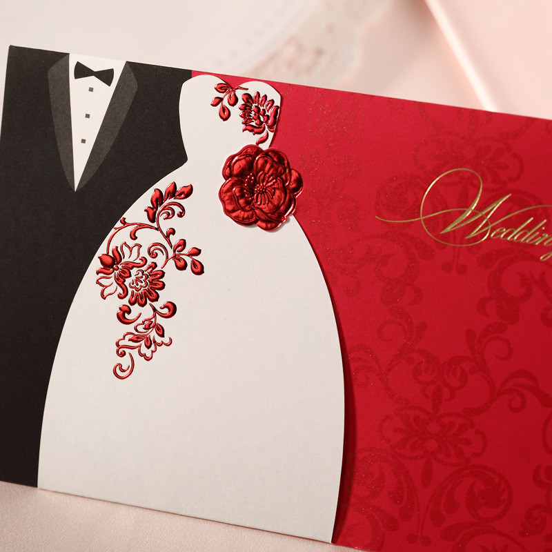 Red Wedding Invitations
 2014 Red Gold Bridal and Groom Wedding Invitations Card
