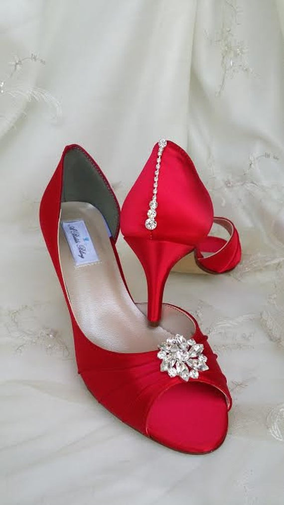 Red Wedding Shoes For Bride
 Wedding Shoes Red Bridal Shoes with Crystal Bling Design Over