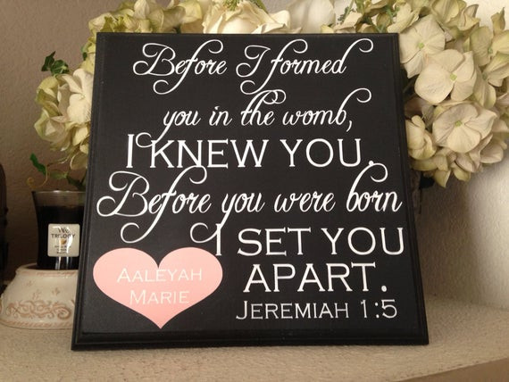 Religious Baby Gift
 Items similar to Jeremiah 1 5 Before I Formed You I Knew