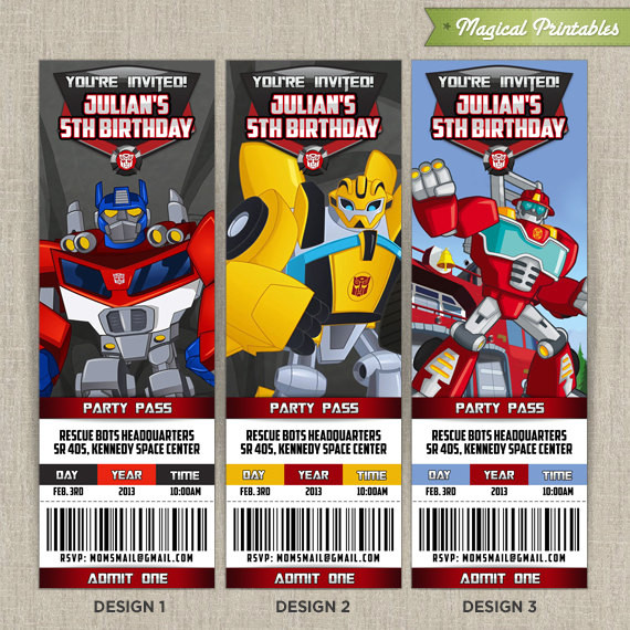 Rescue Bots Birthday Party
 Personalized Transformers Rescue Bots Birthday Ticket