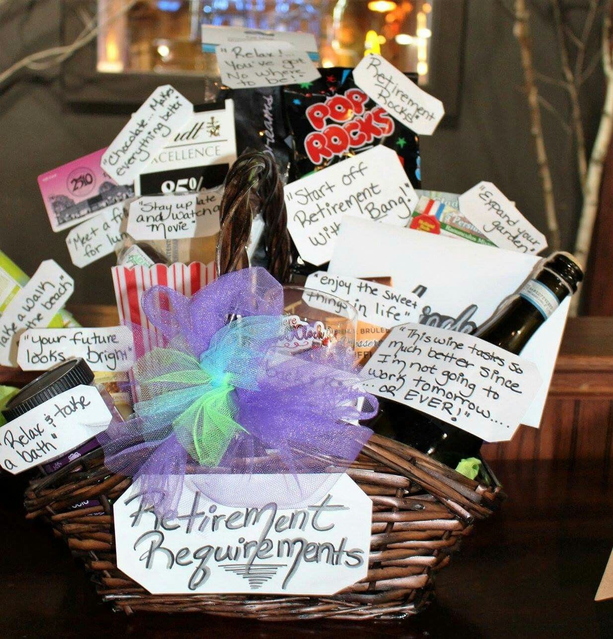 Retirement Party Gift Ideas
 Retirement requirements basket