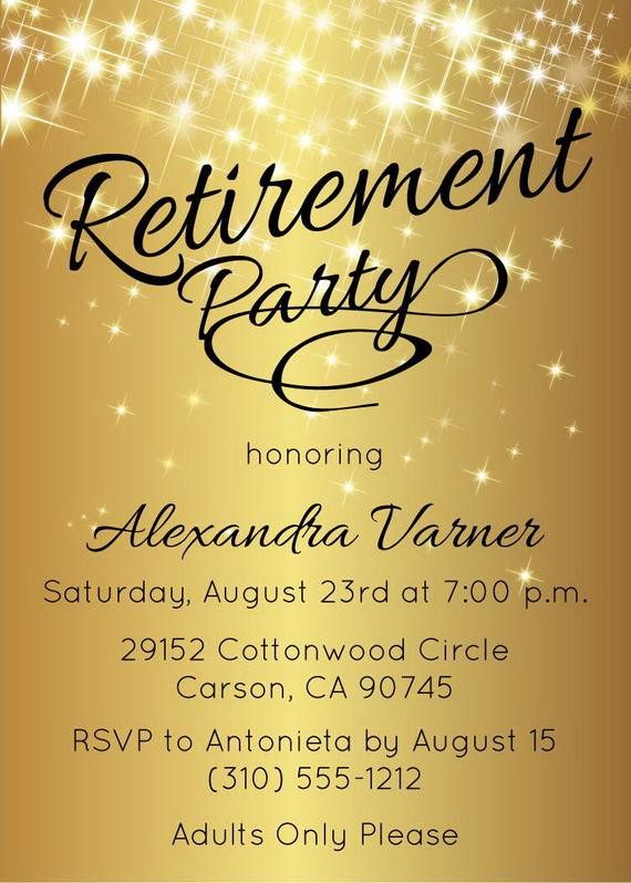 Retirement Party Invitation Wording Ideas
 Retirement Party Invitation Gold Sparkly by AnnounceItFavors