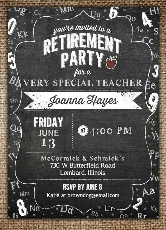 Retirement Party Invitations Ideas
 Retirement Party Invitation Teacher & Chalkboard Theme