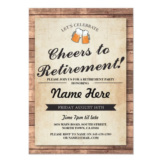 Retirement Party Invite Ideas
 Retirement Party Cheers Beers Wood Pub Invitation