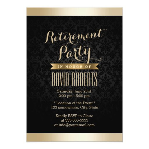 Retirement Party Invite Ideas
 Black & Gold Damask Retirement Party Invitations