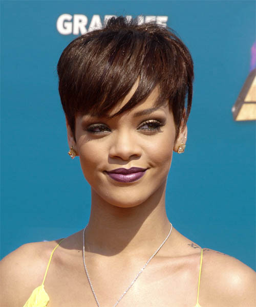 Rhianna Short Haircuts
 Rihanna Short Straight Casual Hairstyle with Side Swept